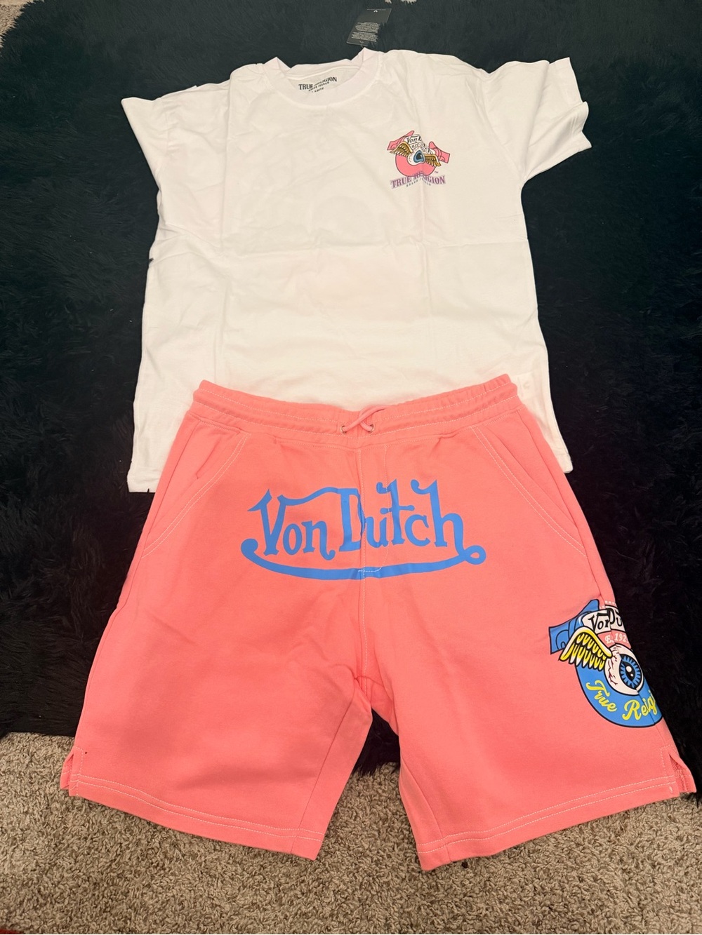 & Other Stories White Graphic Tee and Pink Shorts Set